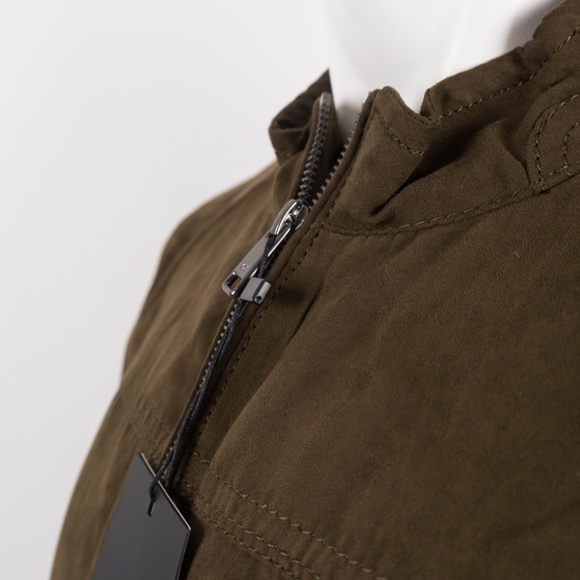 Zara Man Faux Suede Bomber Jacket Coat Army Green - Picture 2 of 6
